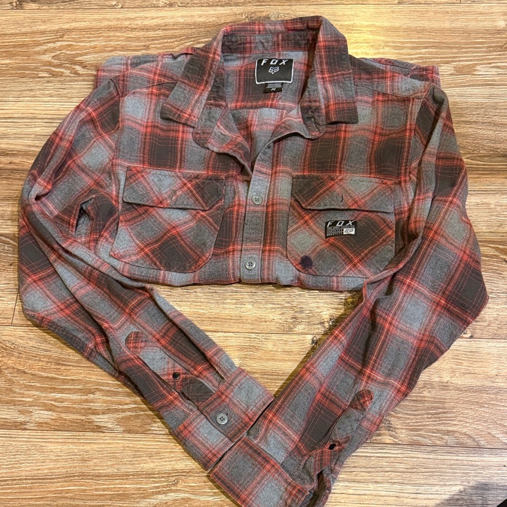 Fox Red and Gray Plaid Button-Up Jacket